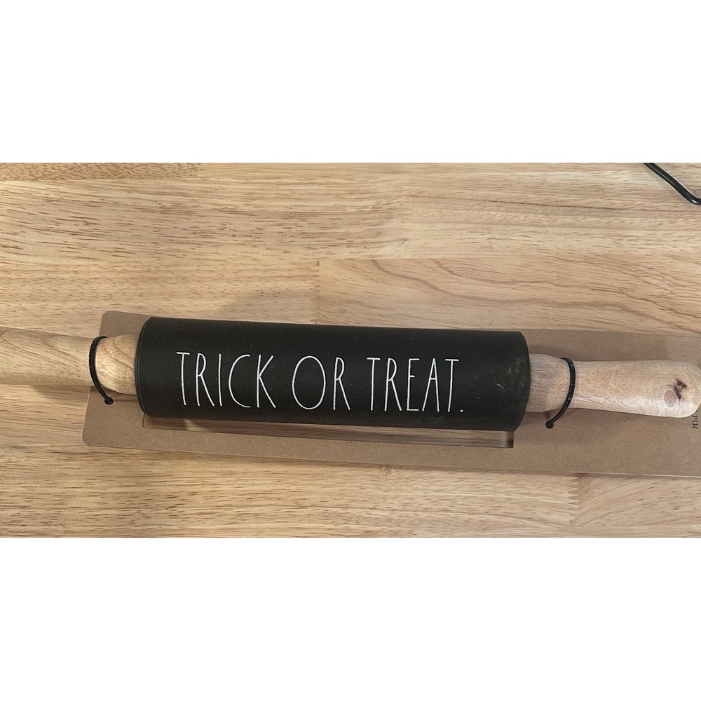 Rae Dunn Halloween Trick or Treat Rolling‎ Pin 15" New black and white